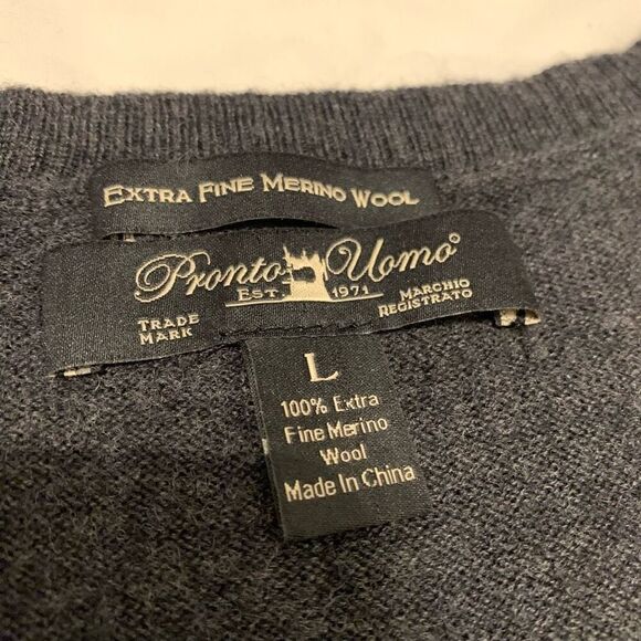 Pronto Uomo Sz L 100% Fine Merino Wool sweater vest dark grey - Picture 4 of 5